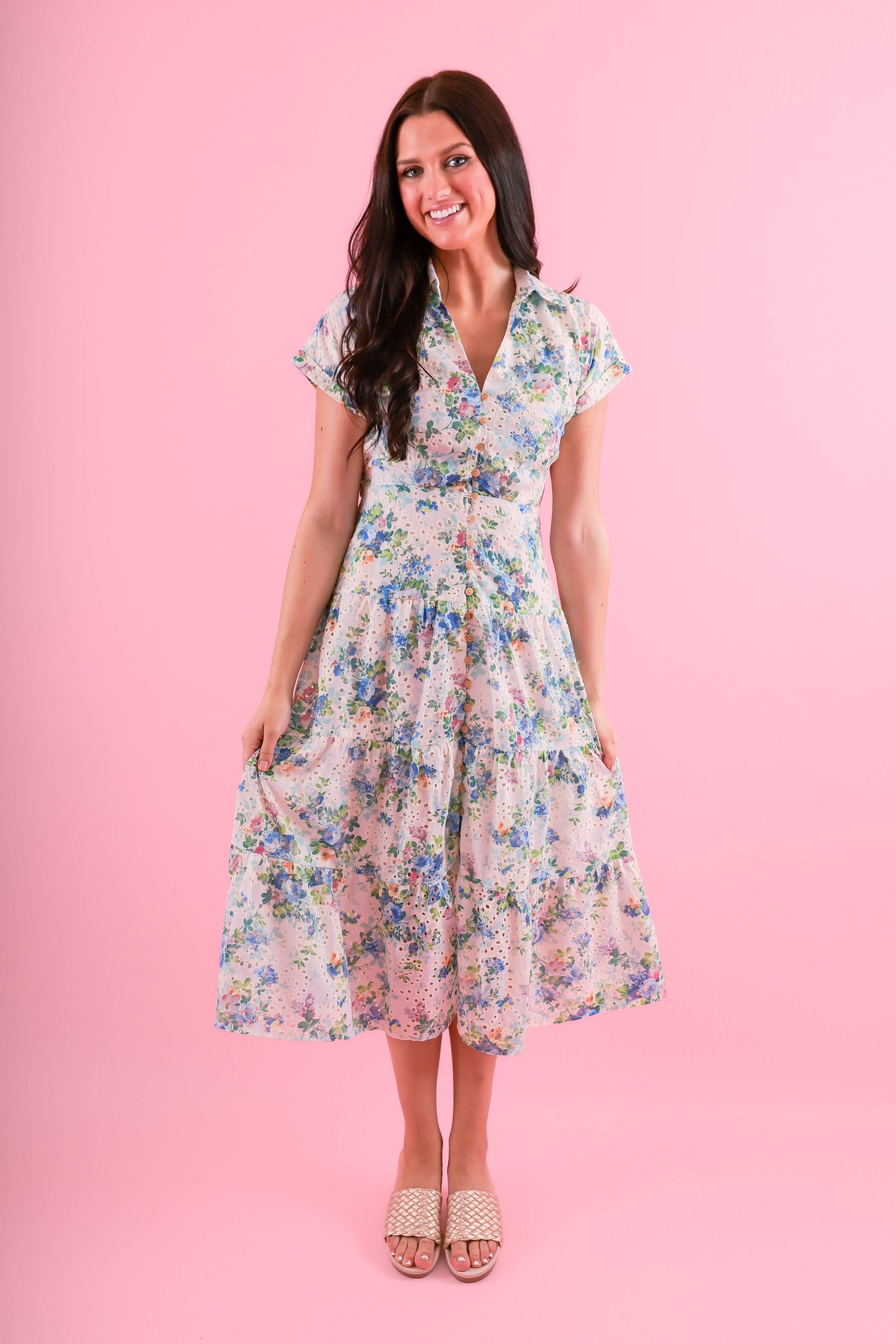 Button Down Floral Midi Dress- Women's Midi Dress by Fate