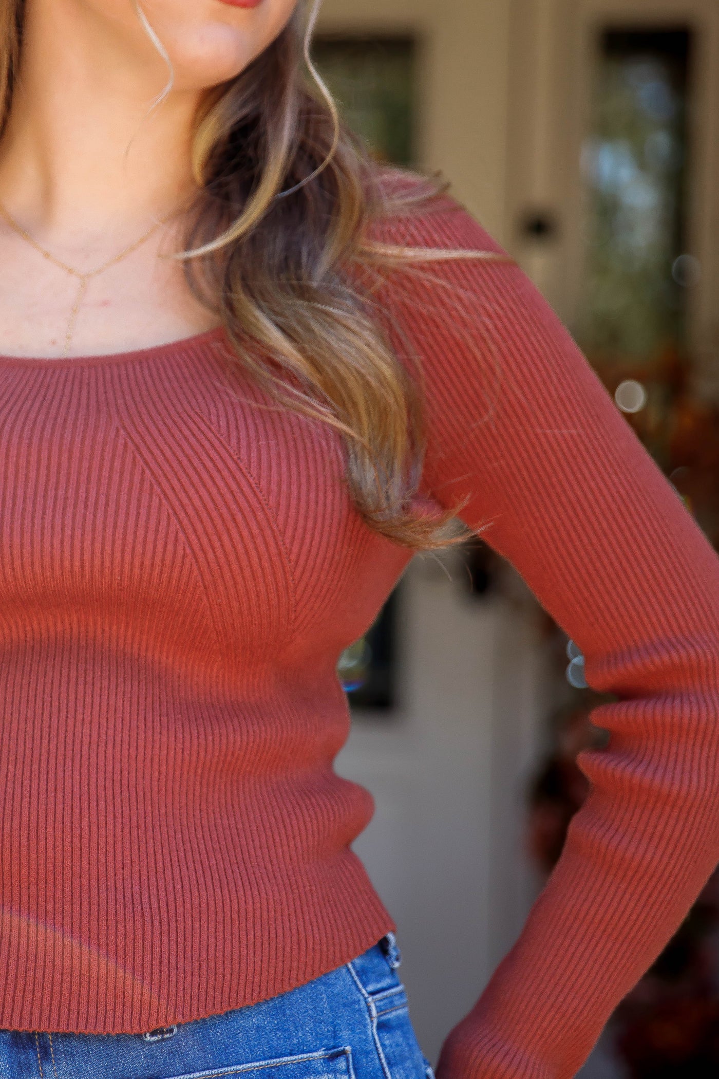Women's Ribbed Long Sleeve- Women's Rust Basic Top- Be Cool Basic Ribbed Top
