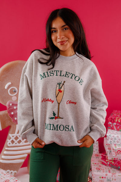 Mistletoe Mimosa Sweatshirt- Festive Holiday Sweatshirt- Lelis Christmas Embroidered Sweatshirt