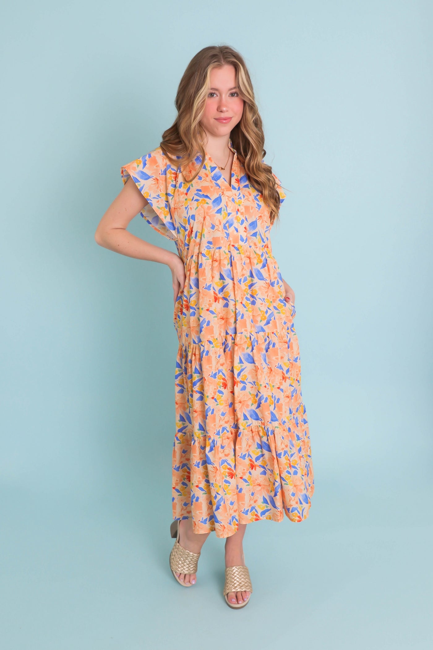 Women's Beautiful Spring Dresses- Women's Floral Print Midi Dress