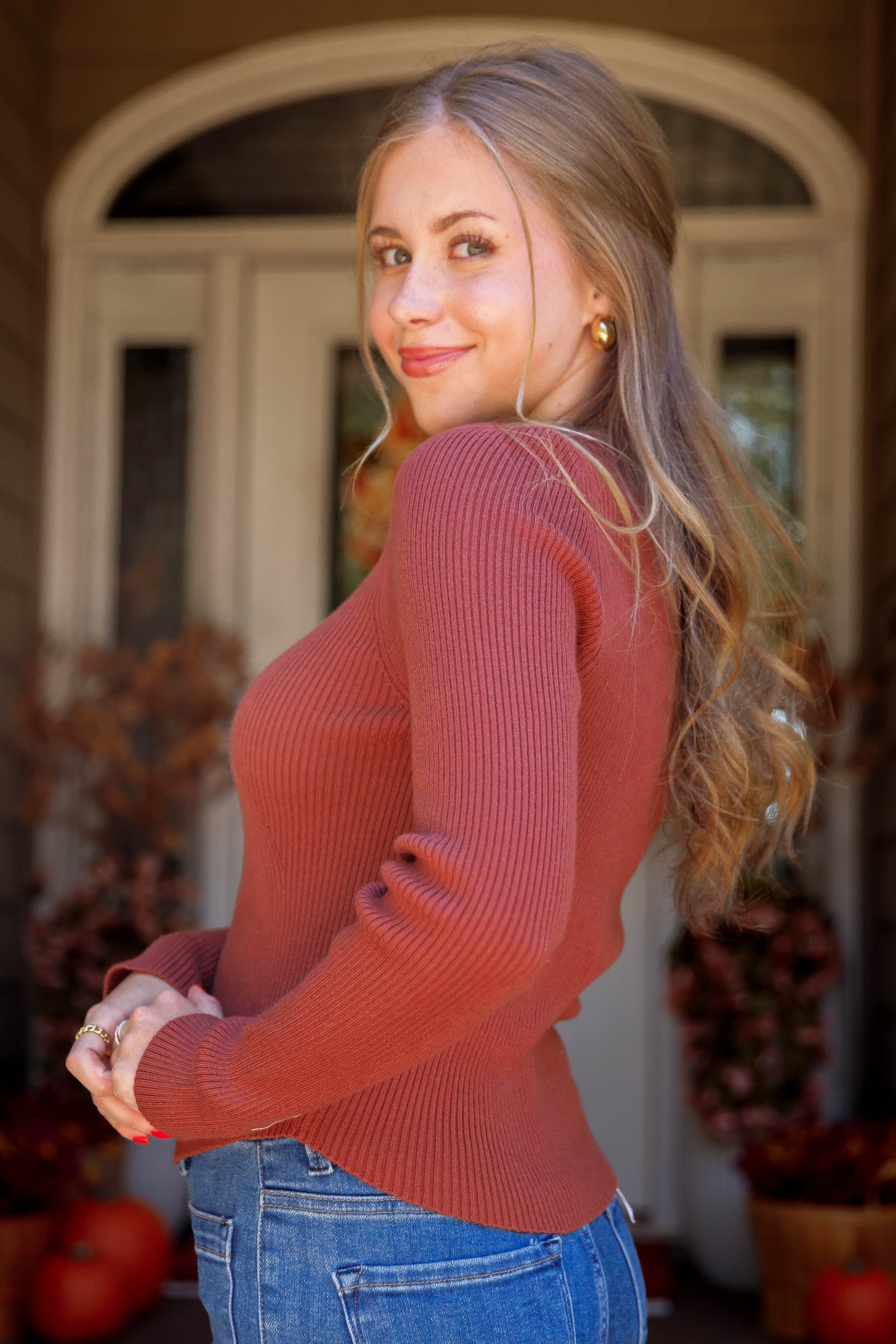 Women's Ribbed Long Sleeve- Women's Rust Basic Top- Be Cool Basic Ribbed Top