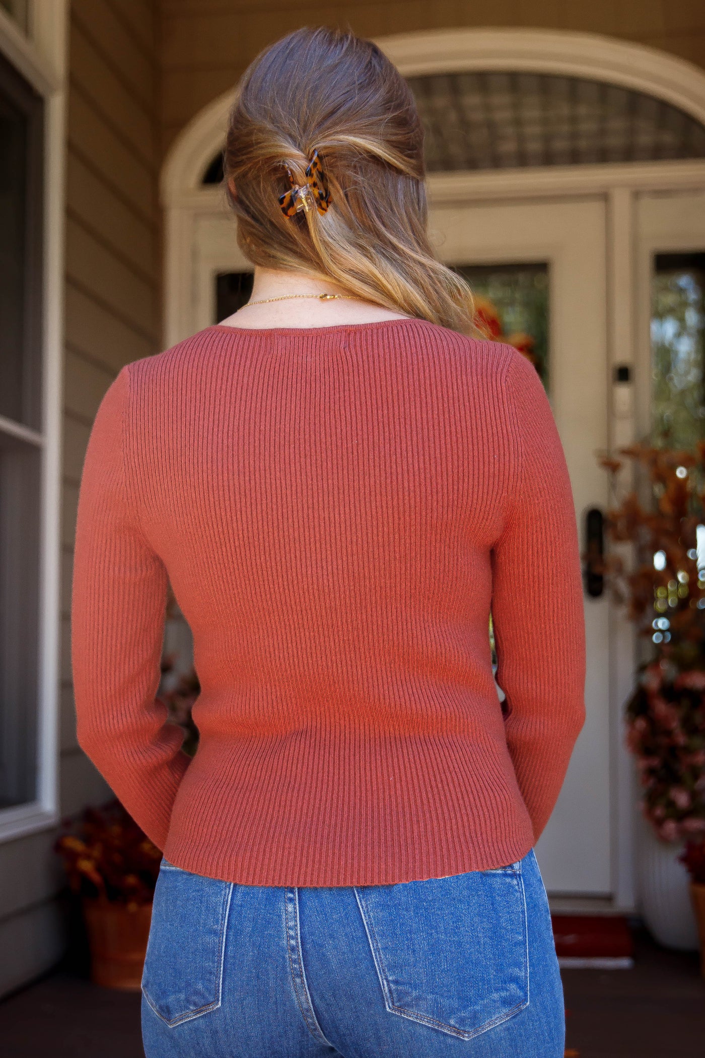 Women's Ribbed Long Sleeve- Women's Rust Basic Top- Be Cool Basic Ribbed Top