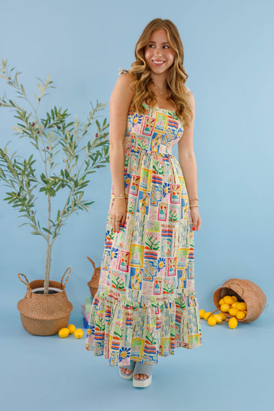 Bila77 Linda Flora Dress-Vibrant Print Vacation Dress- Women's Summer Beach Dress