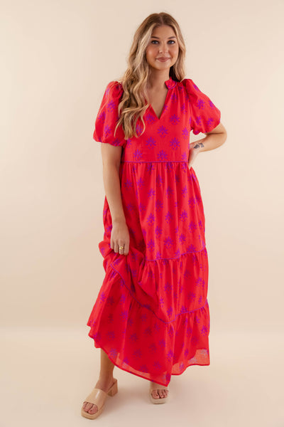 Floral Tiered Maxi Dress- Women's Red Dress- SugarLips Maxi Dress