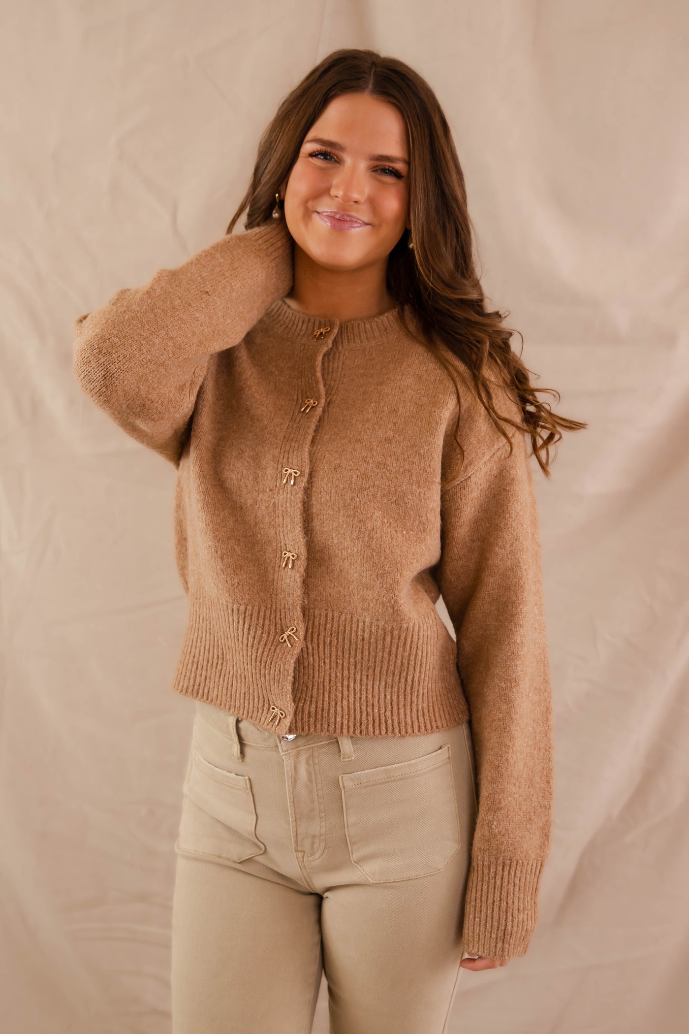 Totally Smitten Cardigan-Taupe