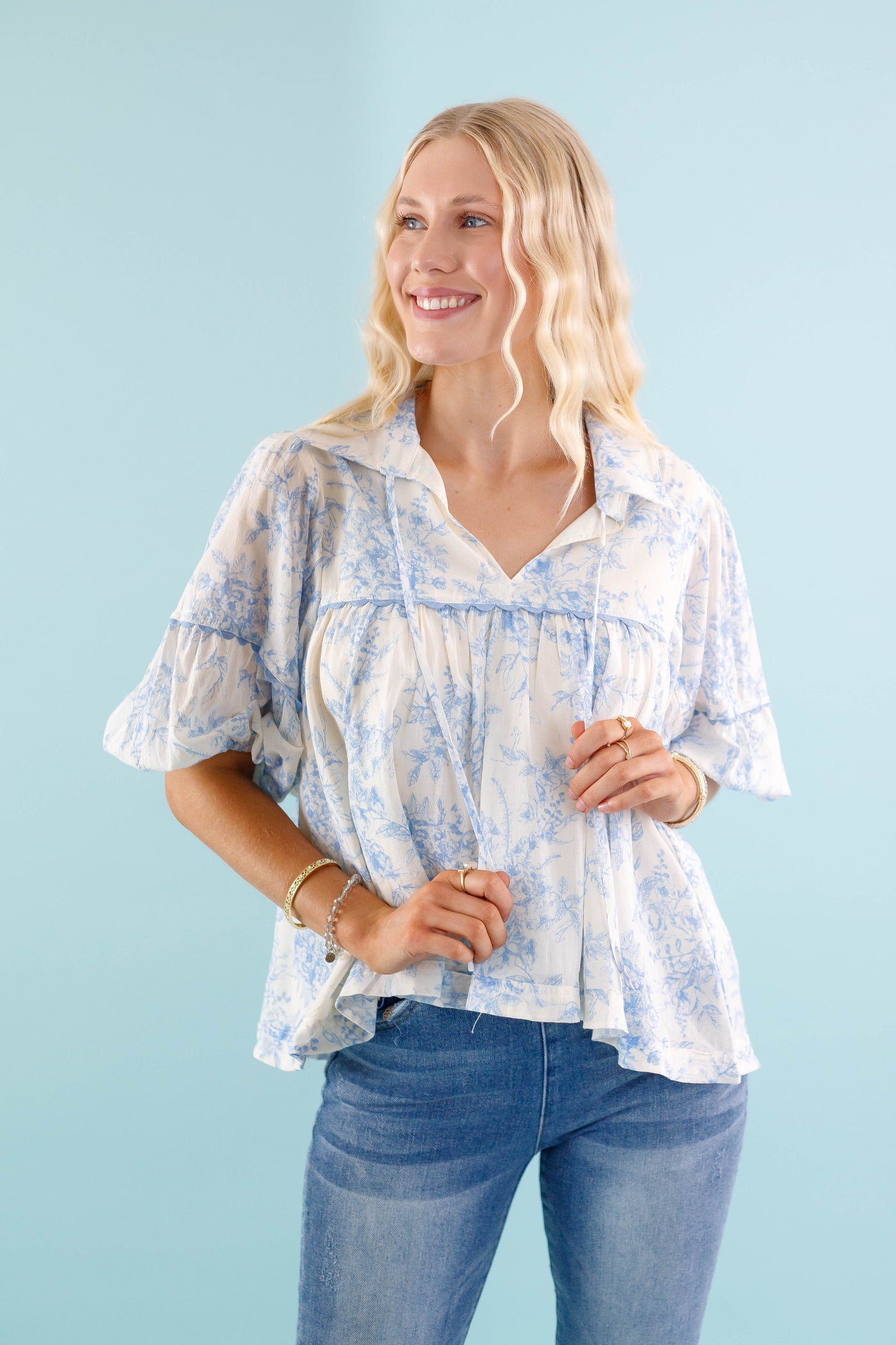 Women's Floral Peasant Top - Preppy Floral Rick Rack Blouse- Floral &merci Blouse