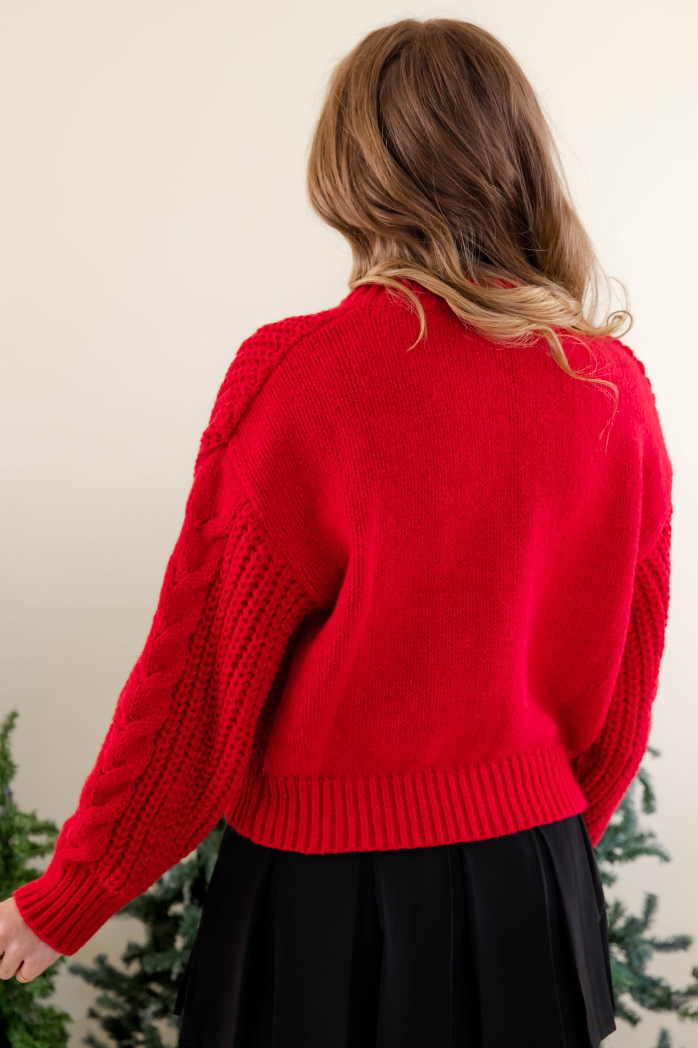 Women's Red Cable Knit Cardigan- Women's Button Down Cardigan- She + Sky Red Cardigan