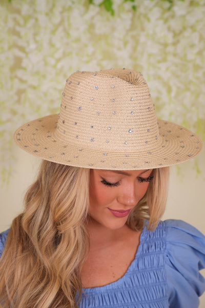 Rhinestone Straw Hat- Rhinestone Panama Hat- Cute Bridal Beach Hat