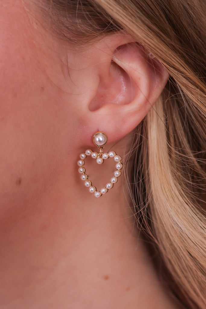 Dainty Pearl Heart Earrings- Darling Heart Shaped Pearl Earrings – Juliana's Boutique