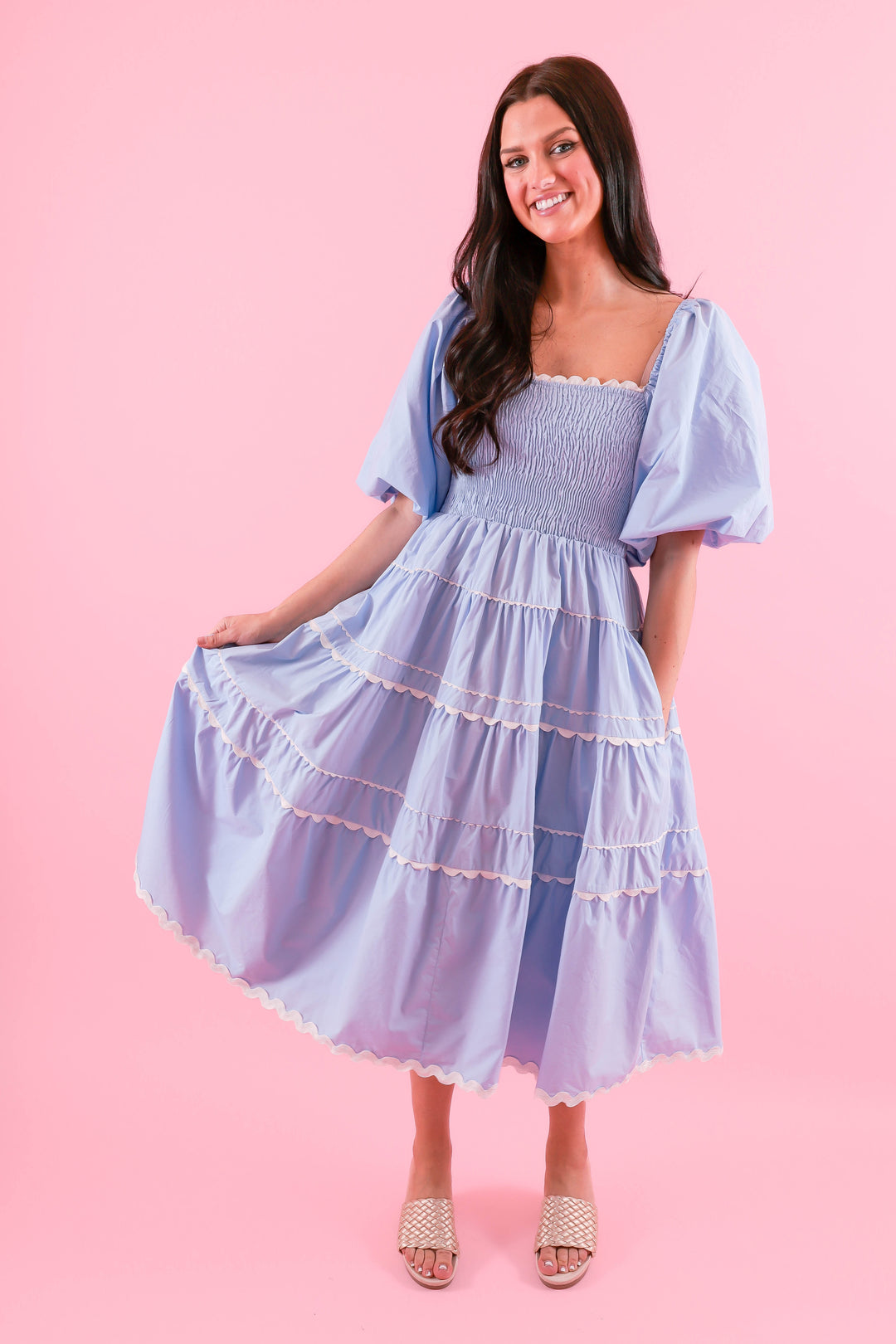 Women's Preppy Dresses- Blue and White Rick Rack Dress- Aureum Dress –  Juliana's Boutique