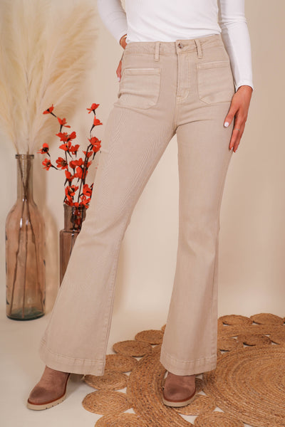 Women's Khaki Flare Jeans- Women's Vintage Style Flares- Risen Jeans