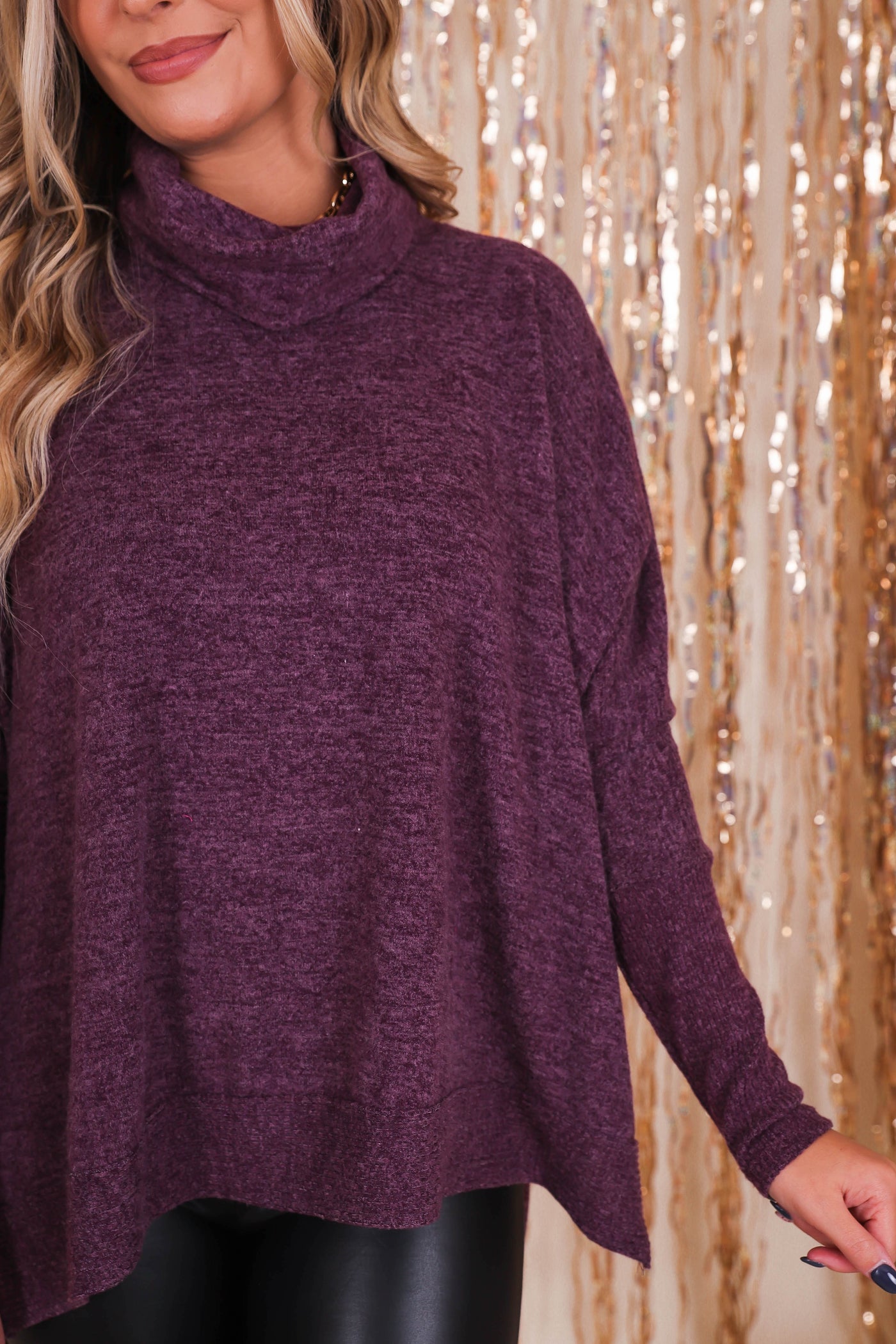 Comfy Cowl Neck Sweater- Chic Oversized Sweater- Women's Purple Sweater