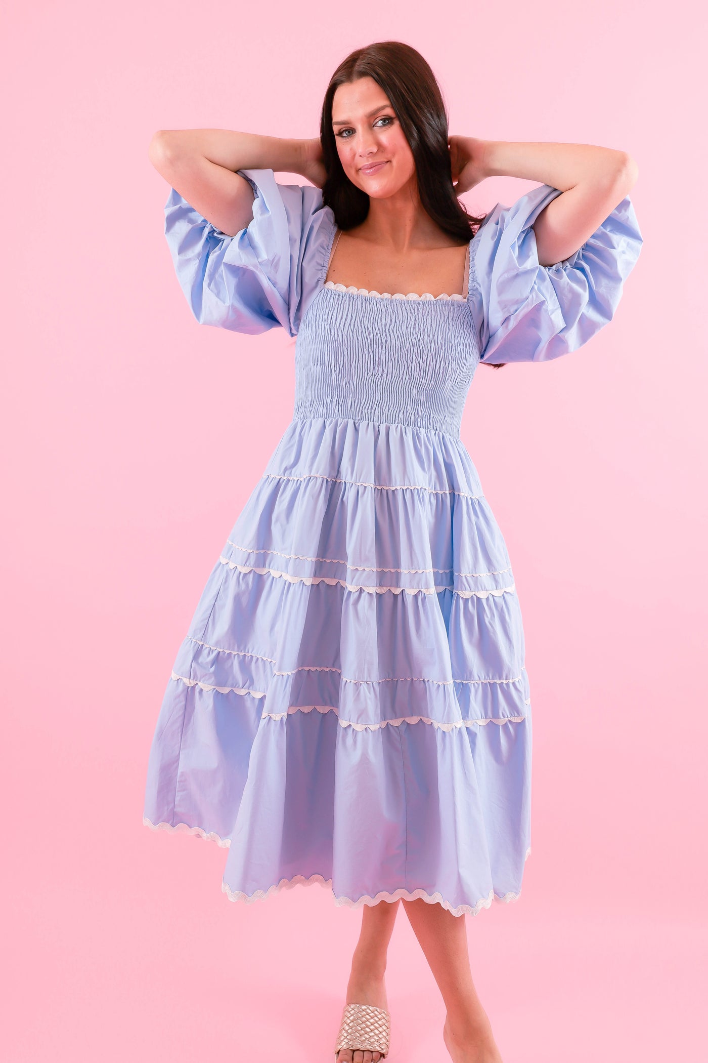 Women's Preppy Dresses- Blue and White Rick Rack Dress- Aureum Dress Medium Women's Preppy Dresses- Blue and White Rick Rack Dress- Aureum Dress Medium