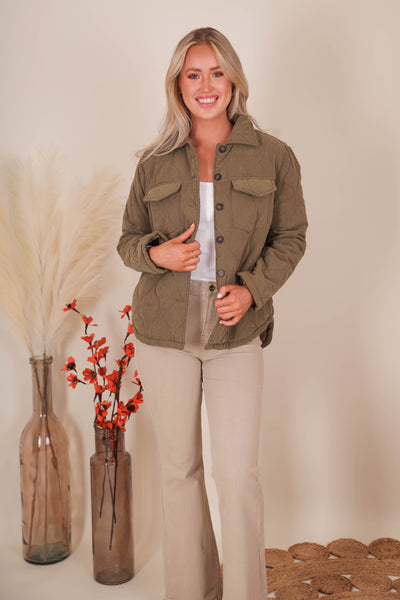 Olive Quilted Jacket- Women's Classic Quilted Jacket- Adora Jacket
