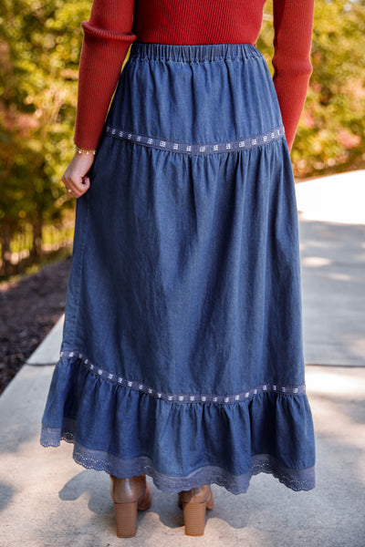 Denim Maxi Skirt- Women's Stylish Denim Maxi Skirt- Creamon Denim Skirt