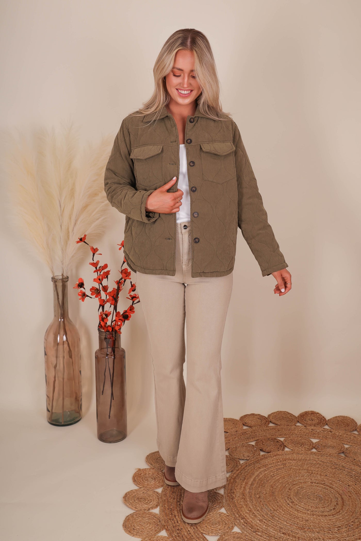 Olive Quilted Jacket- Women's Classic Quilted Jacket- Adora Jacket