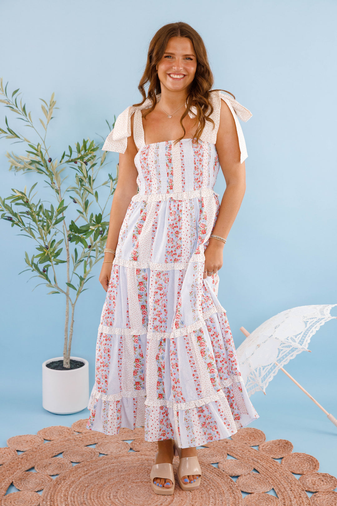 white christmas dresses Cotton Poplin Floral Maxi Dress- Women's Cottage Flower Dress- PeachLove Maxi Dresses Large