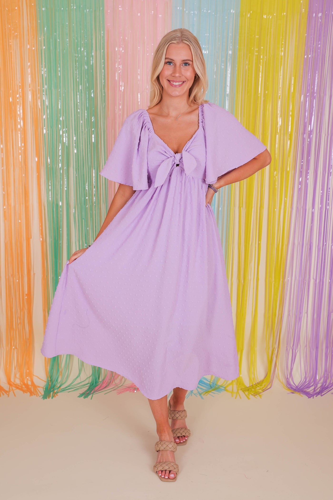 Lilac Midi Dress- Women's Swiss Dot Dress- Affordable Dresses For Women