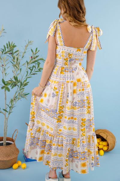 Bila77 Barcelona Dress- Women's Lemon Print Dress- Mediterranean Print Dress 