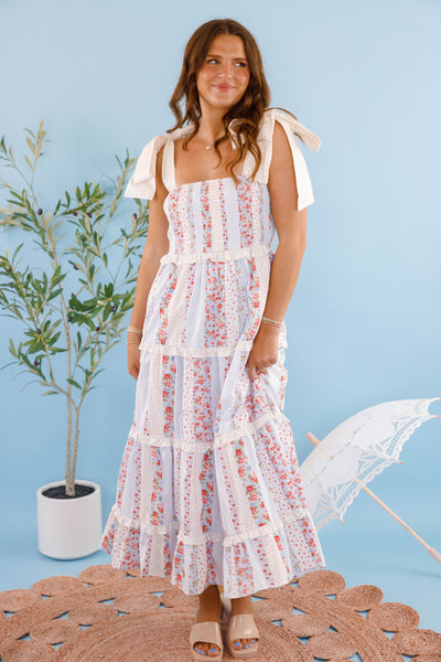 Cotton Poplin Floral Maxi Dress- Women's Cottage Flower Dress- PeachLove Maxi Dresses