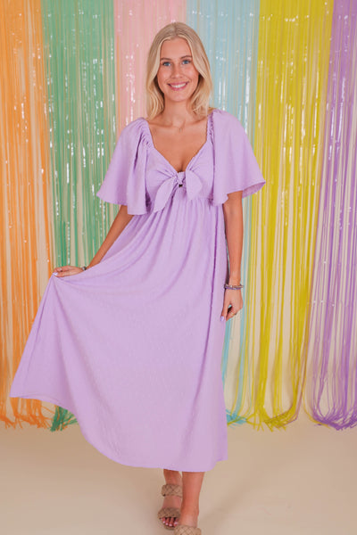 Lilac Midi Dress- Women's Swiss Dot Dress- Affordable Dresses For Women