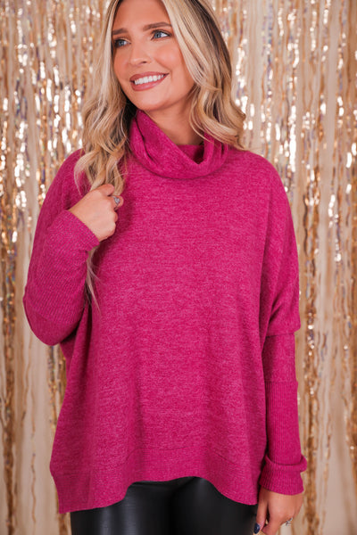 Comfy Cowl Neck Sweater- Chic Oversized Sweater- Women's Hot Pink Sweater