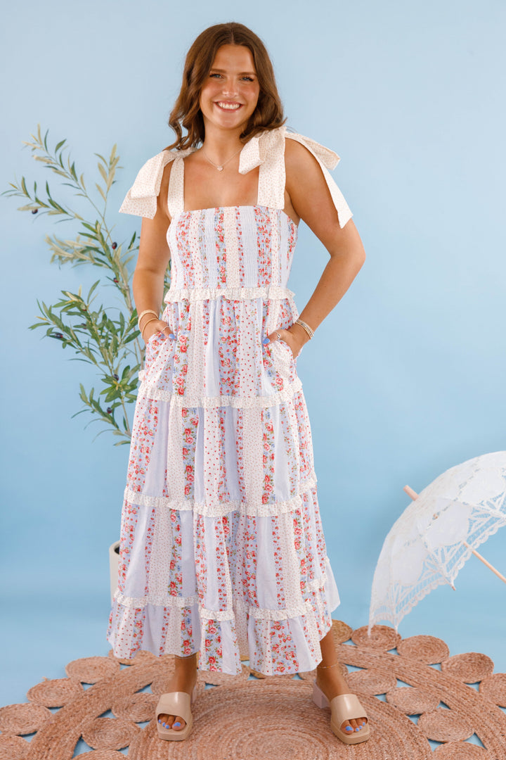 Cotton Poplin Floral Maxi Dress- Women's Cottage Flower Dress- PeachLove Maxi  Dresses  Juliana's Boutique