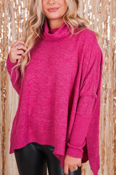 Comfy Cowl Neck Sweater- Chic Oversized Sweater- Women's Hot Pink Sweater
