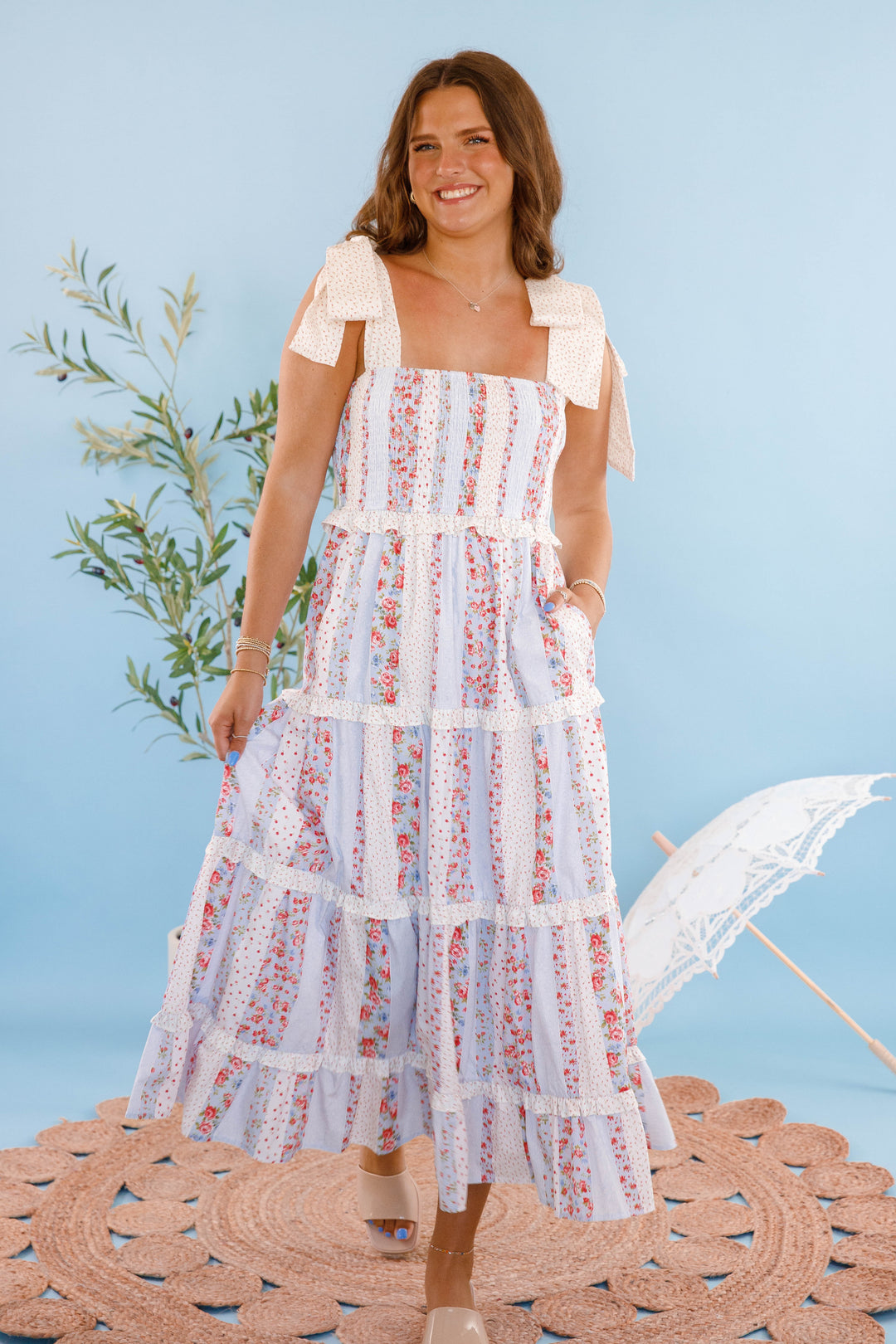 white christmas dresses Cotton Poplin Floral Maxi Dress- Women's Cottage Flower Dress- PeachLove Maxi Dresses Large