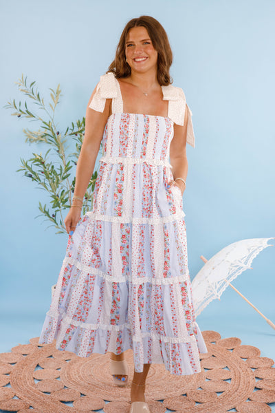 Cotton Poplin Floral Maxi Dress- Women's Cottage Flower Dress- PeachLove Maxi Dresses