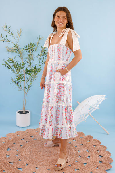 Cotton Poplin Floral Maxi Dress- Women's Cottage Flower Dress- PeachLove Maxi Dresses