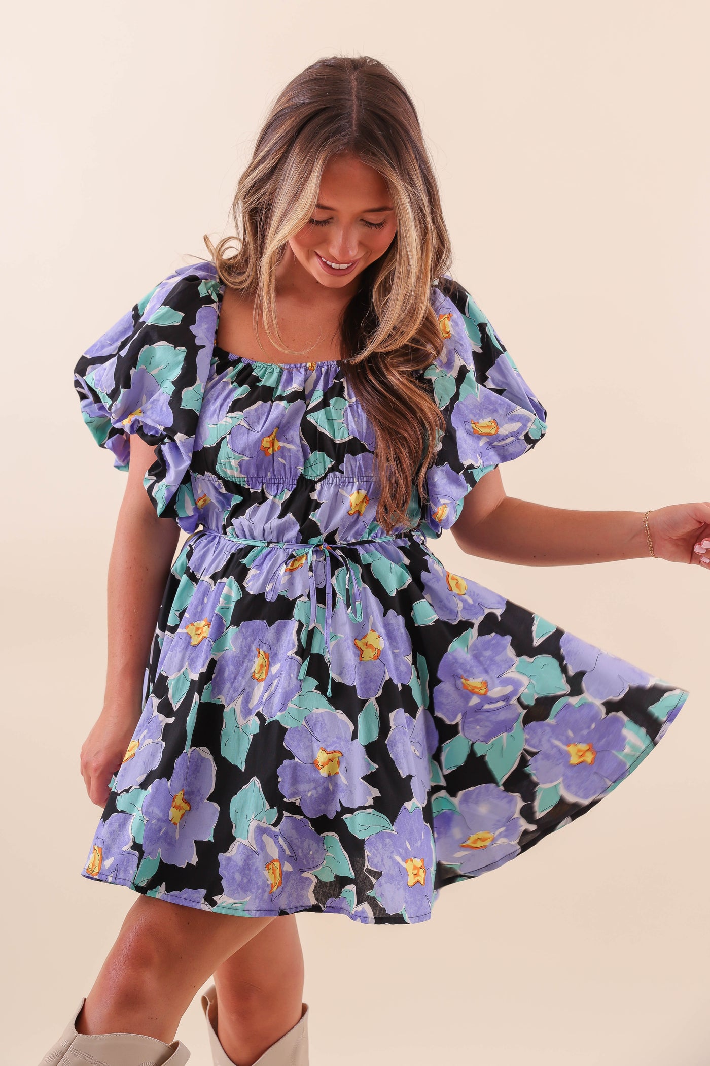 Floral Puff Sleeve Dress- Flirty Mini Dress- Off The Shoulder Tulle Dress- &Merci Floral Dress