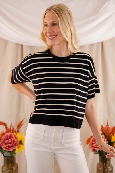 Stripe Boxy Sweater Top- Women's Cashmere Feel Sweater- Wishlist Sweaters