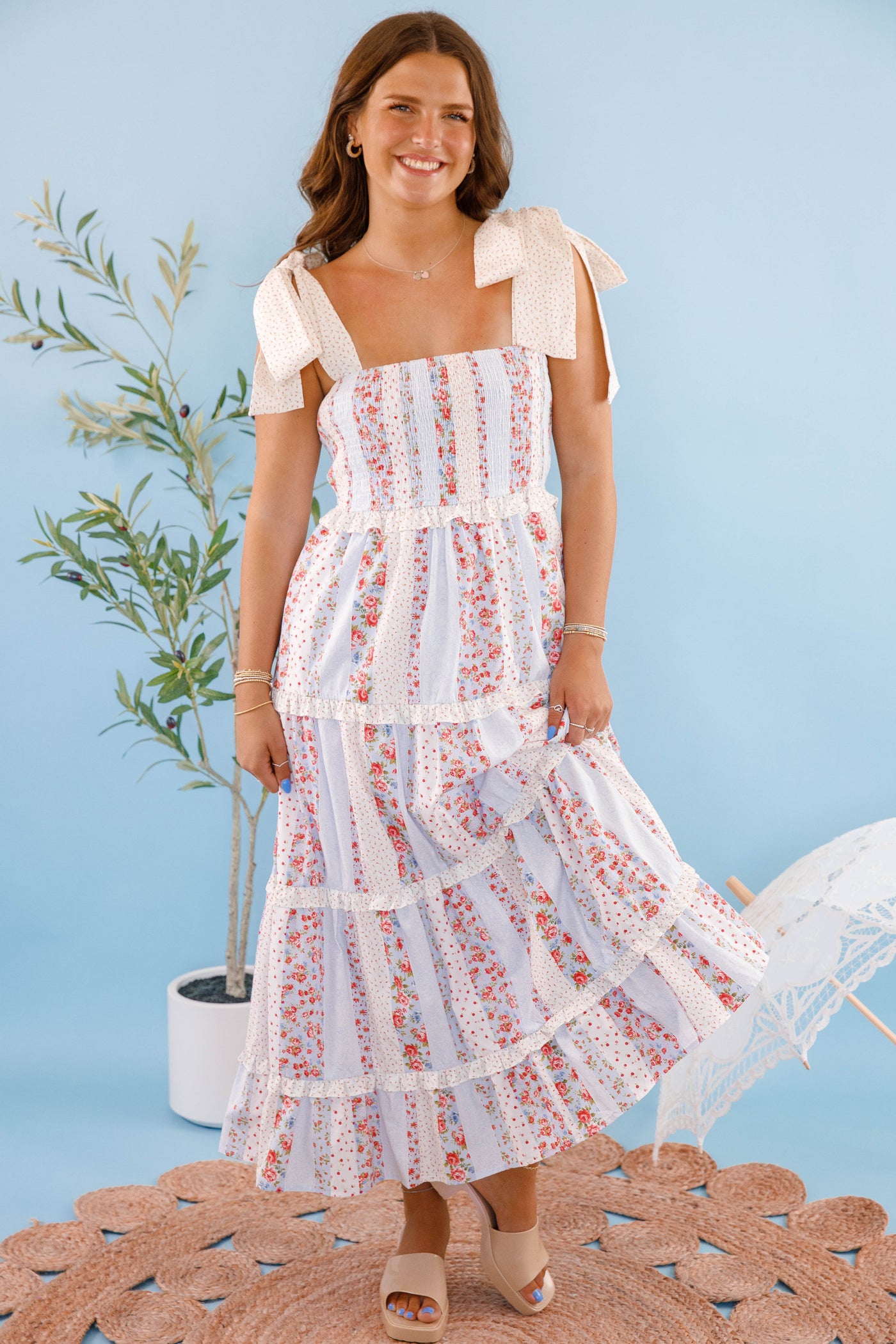 Cotton Poplin Floral Maxi Dress- Women's Cottage Flower Dress- PeachLove Maxi Dresses