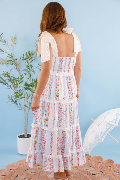 Cotton Poplin Floral Maxi Dress- Women's Cottage Flower Dress- PeachLove Maxi Dresses