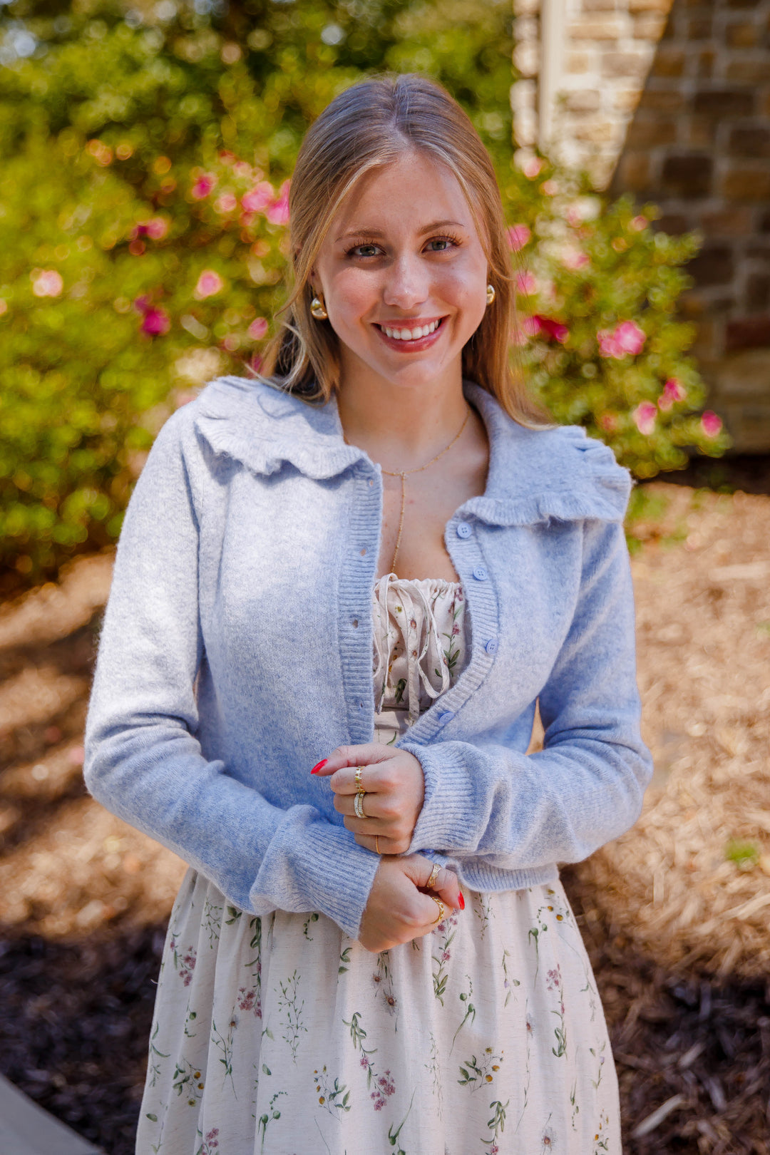Ruffled Collar Cardigan- Light Blue Cardigan with Ruffle Collar