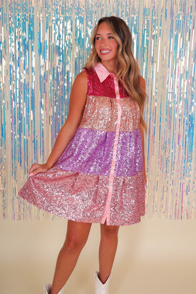 Sparkles Sequin Colorful Dress- Queen of Sequins Striped Dress- All Sequin Striped Dress