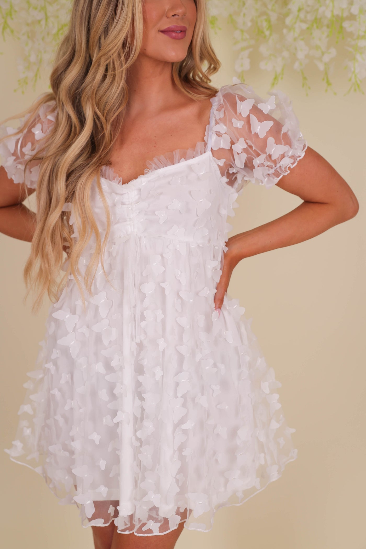 White Butterfly Dress- Women's Babydoll White Dress- 3D Butterfly Dress