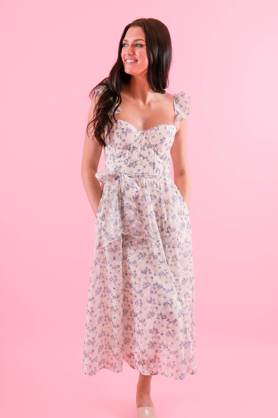 Women's Dainty Floral Dress- Floral Bridal Dress- Flower Tulle Midi Dress Medium Women's Dainty Floral Dress- Floral Bridal Dress- Flower Tulle Midi Dress Medium