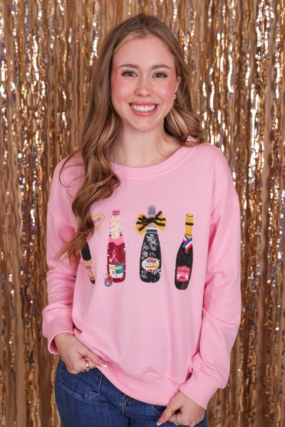 Women's Sequin Champagne Pullover- Women's Embellished Sweatshirt- Sparkle Queen Champagne Top