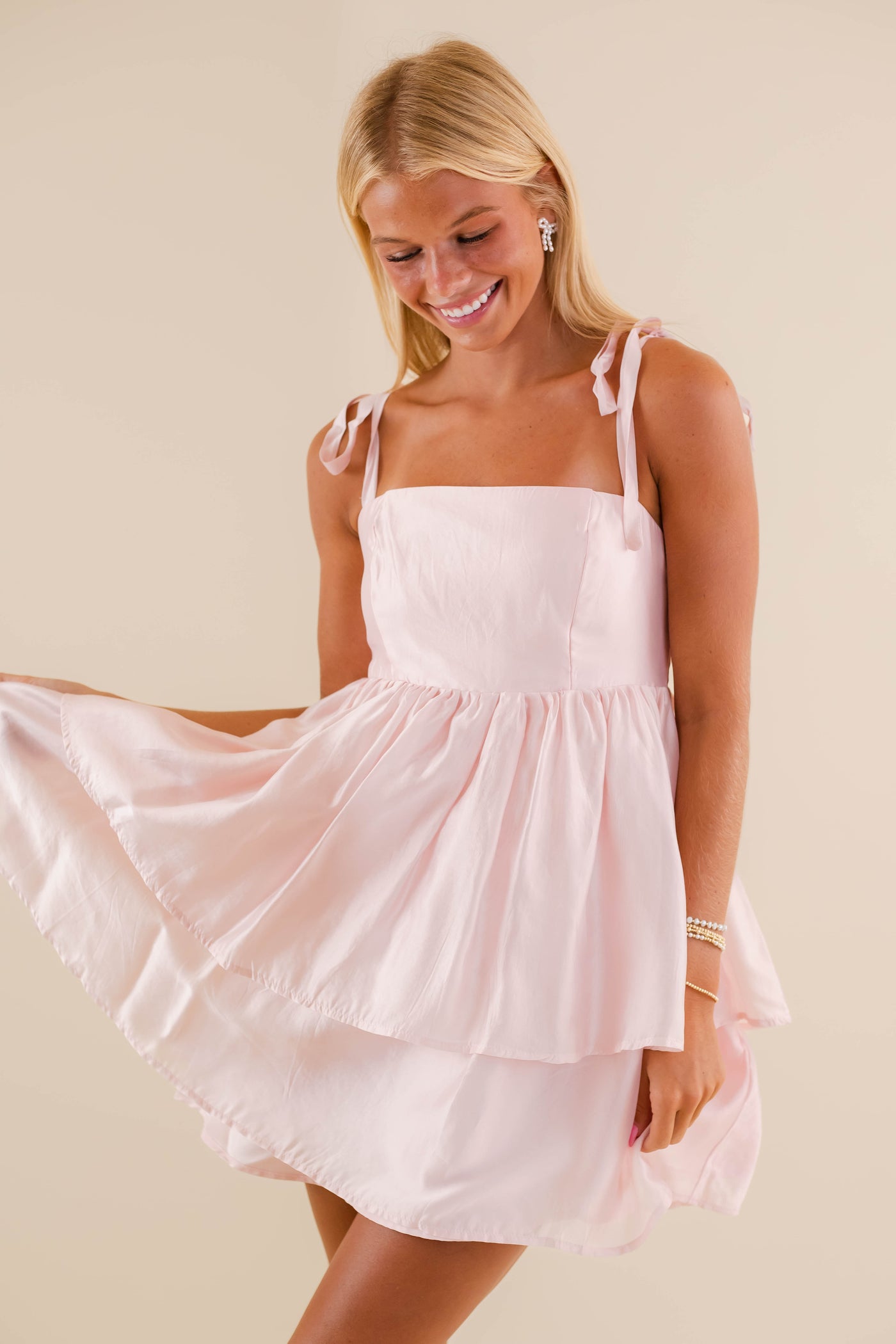 Women's Blush Pink Dress- Cute Pink Metallic Dress- Women's Pink Mini Dress