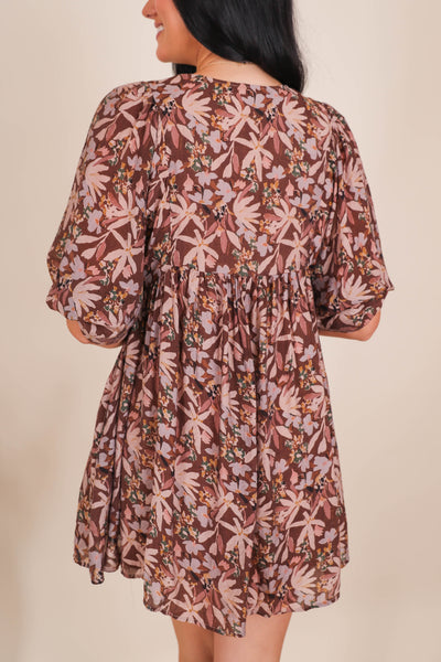 Floral Print Mini Dress- Women's Fall Dresses- Entro Dresses
