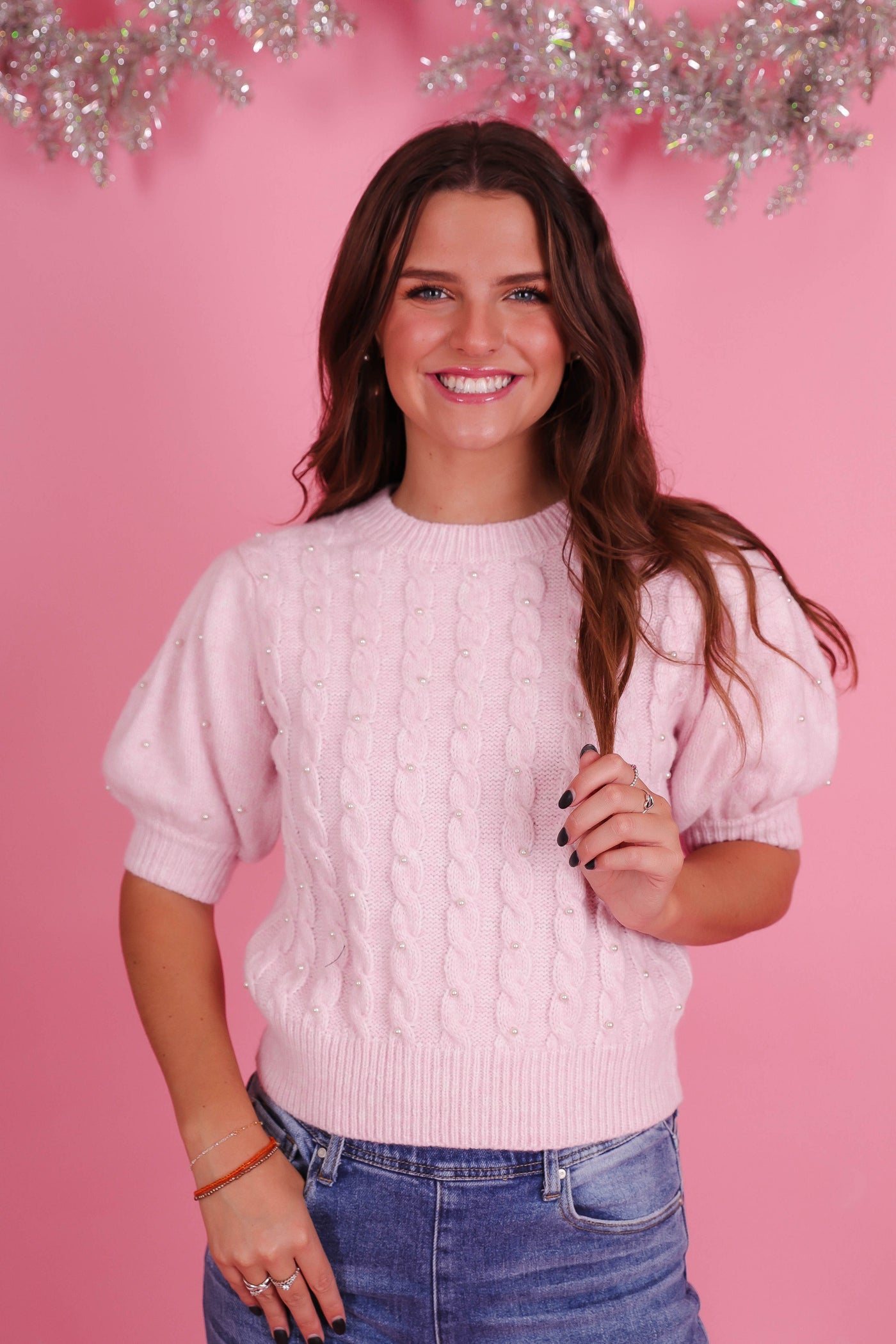 Women's Soft Pink Sweater- Women's Pearl Pink Sweater- She + Sky Sweaters