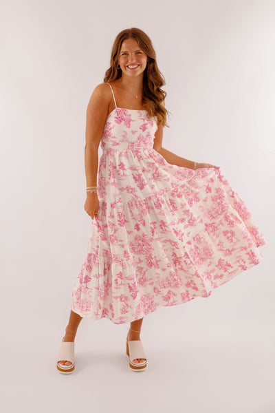 Tropical Print Dress- Pink Maxi Dress- Coastal Grandmother Style Dress