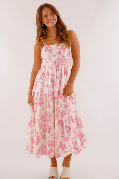 Tropical Print Dress- Pink Maxi Dress- Coastal Grandmother Style Dress
