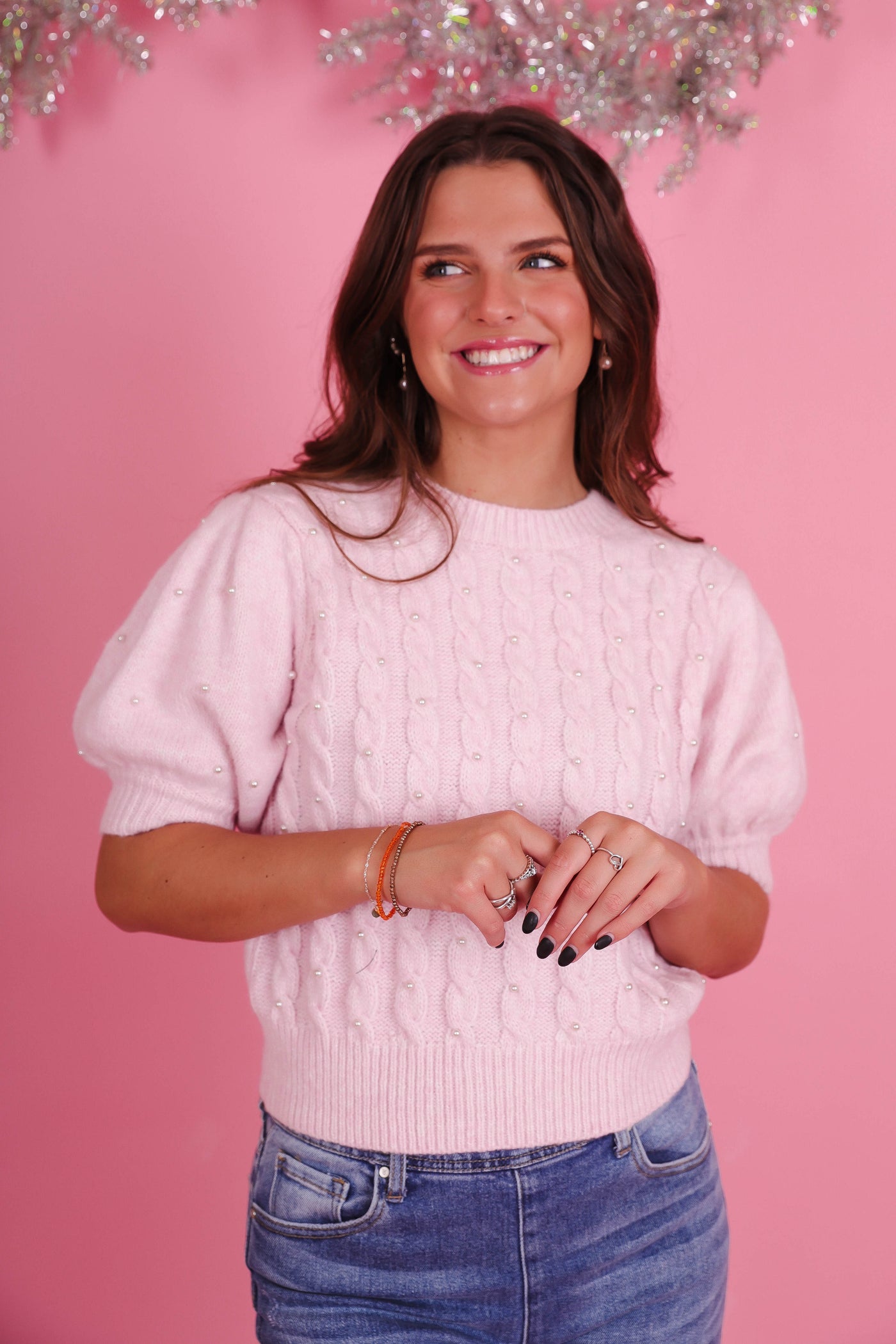 Women's Soft Pink Sweater- Women's Pearl Pink Sweater- She + Sky Sweaters