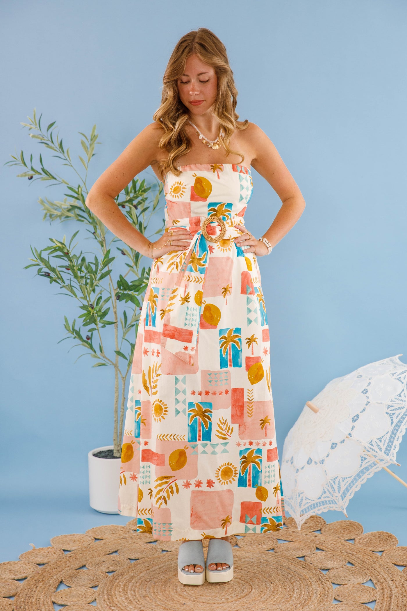 european summer maxi dress Palm Tree Cotton Gauze Maxi Dress, Boho Beach Resort Kaftan, European Summer Style