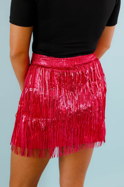 Hot Pink Sequin Mini Skirt- Women's Fringe Sequin Skirt- BlueB Sequin Mini Skirt