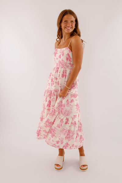 Tropical Print Dress- Pink Maxi Dress- Coastal Grandmother Style Dress