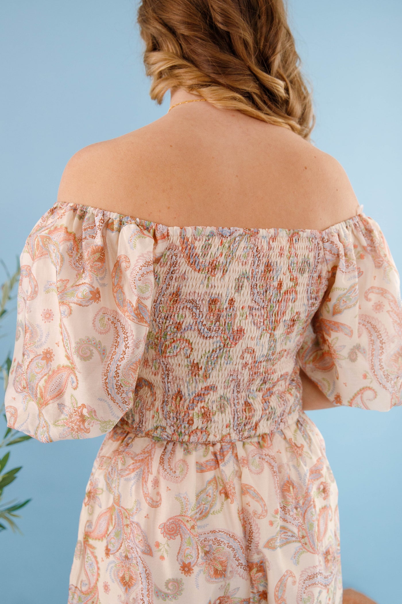 Women's Boho Matching Set- Paisley Top and Short Set-Skies Are Blue Paisley Top